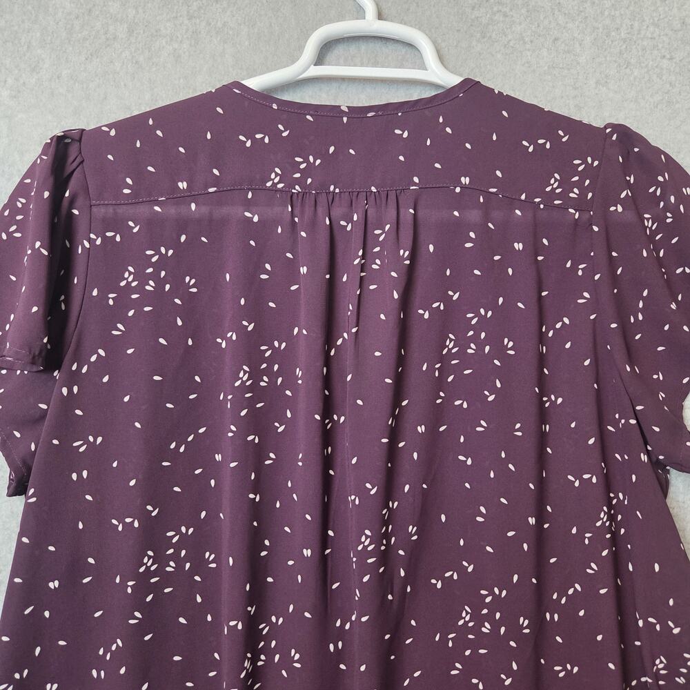 Monday Fun Plum Speckled SS Smocked Shoulders Split Neck Blouse Women's Plus 1X - Picture 7 of 12